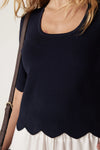 Crepe Scallop Top - Navy